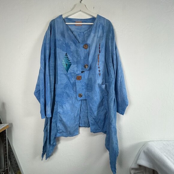 Steel Pony Womens Size 3 Blue Asymmetric Jacket Button Front Art to Wear Cotton - Picture 1 of 9